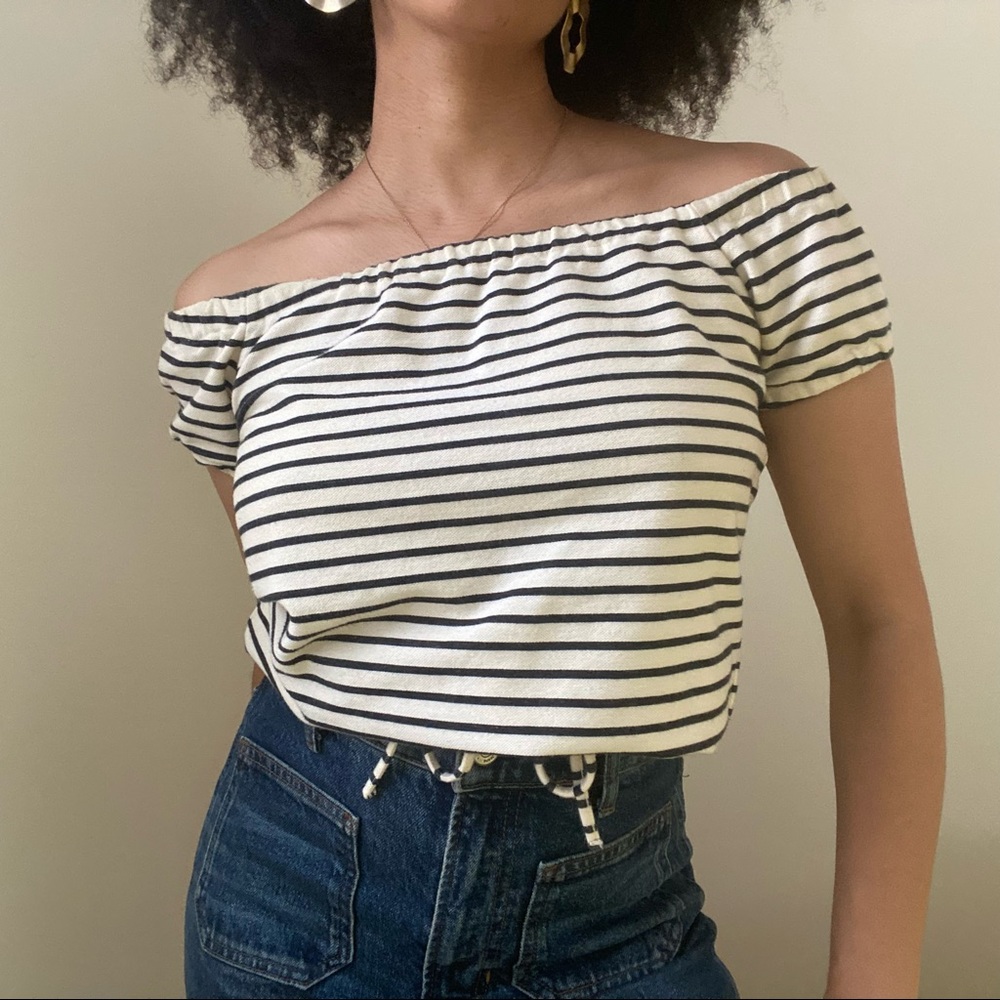 Madewell striped off-shoulder crop top, adjustable length